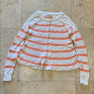 Hollister S White/Pink Striped Sweater with Lace